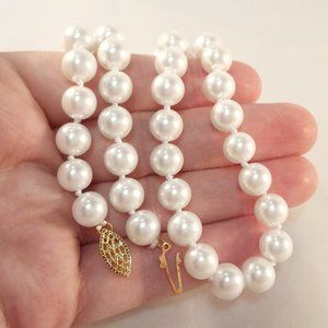 Natural 8mm AAA+ White Akoya Shell Pearl Necklace 18" Yellow Gold Plated Women's